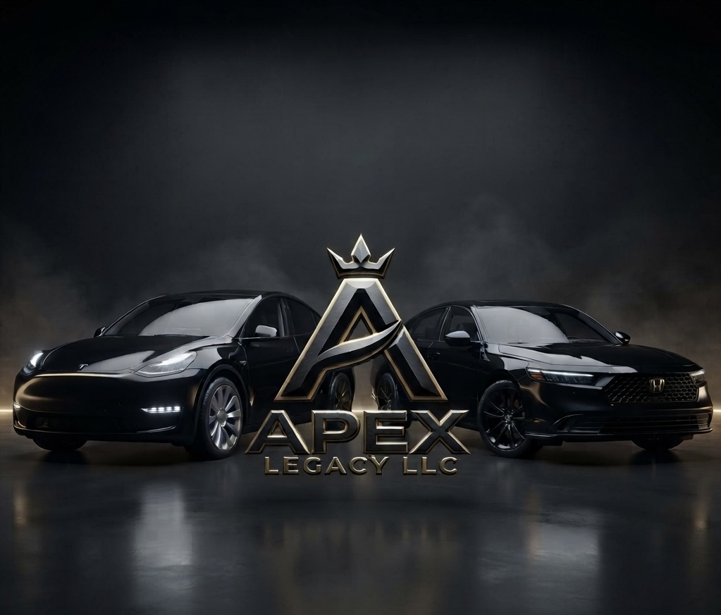 Apex Legacy LLC crown emblem between two black cars