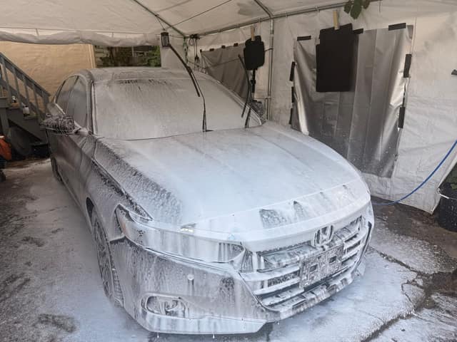 Honda Accord covered in foam