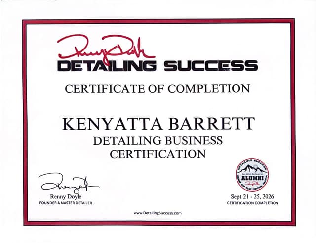 Detailing Success certificate: Detailing Business Certification