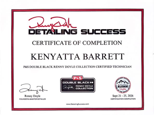 Detailing Success certificate: P&S Double Black Renny Doyle Collection Certified Technician