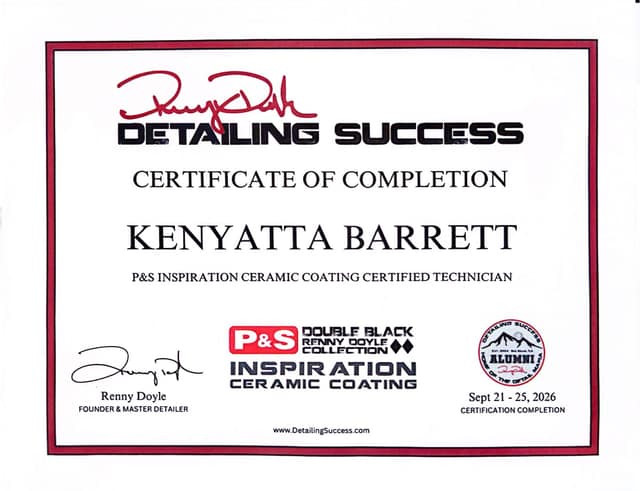 Detailing Success certificate: P&S Inspiration Ceramic Coating Certified Technician