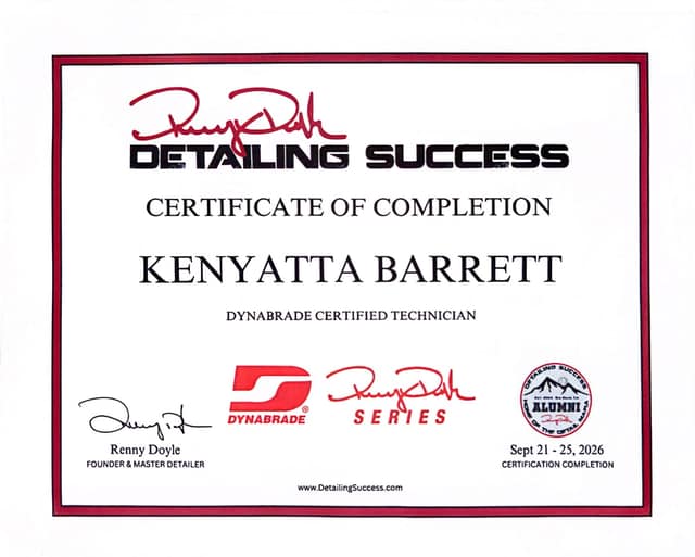 Detailing Success certificate: Dynabrade Certified Technician